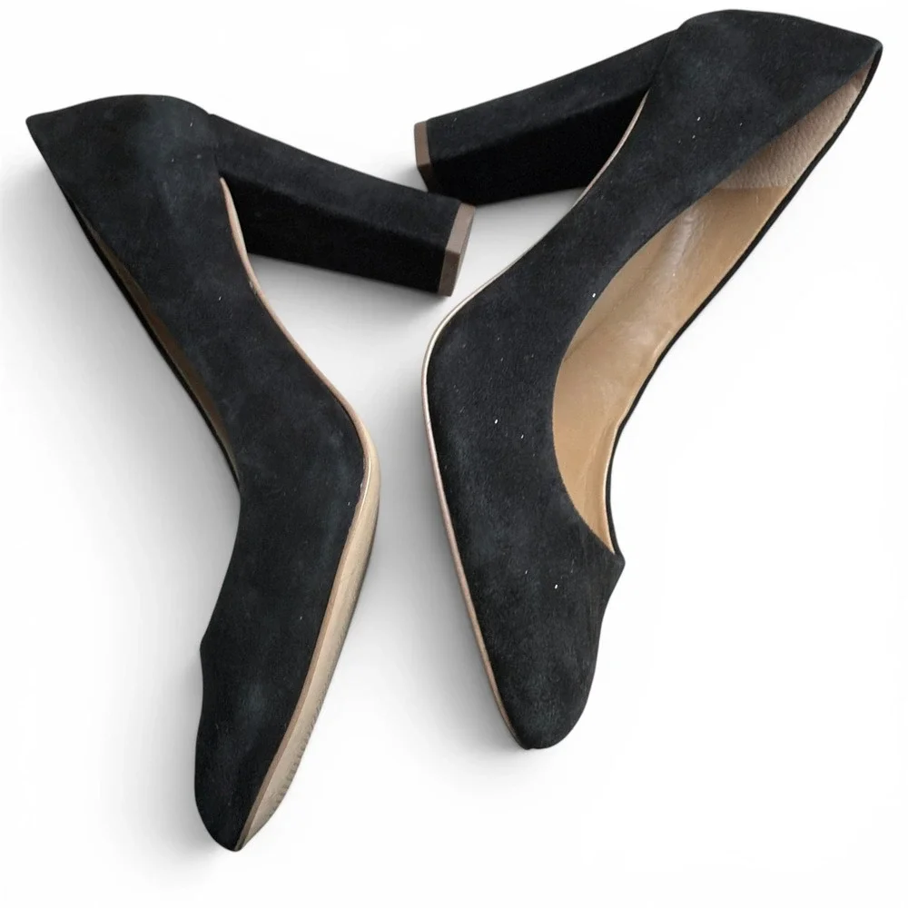 J.Crew Block Heel Pumps Black Suede Womens 8.5 Round Toe Classic Office Career